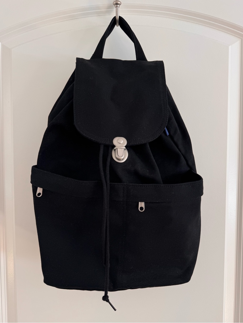 BAGGU Black Canvas Drawstring Backpack